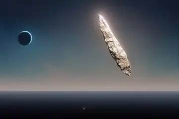 asteroide Oumuamua nello spazio mentre riflette la luce del sole